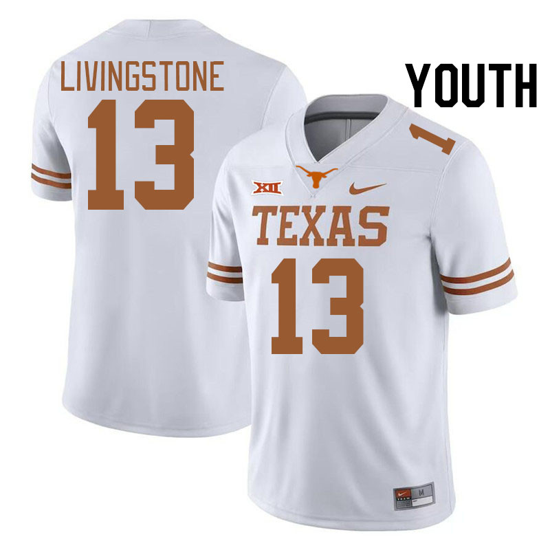 Youth #13 Parker Livingstone Texas Longhorns College Football Jerseys Stitched-White